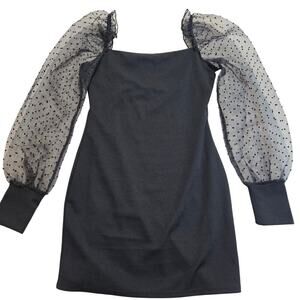 Lucy in the Sky Sheer Sleeve Black Bodycon Dress Made in LA Size L Club Sexy